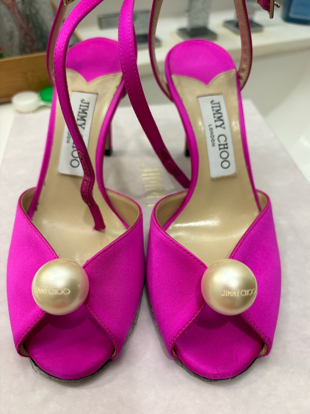 Jimmy Choo Hot Pink Satin Sacora 85 - Picture 6 of 10